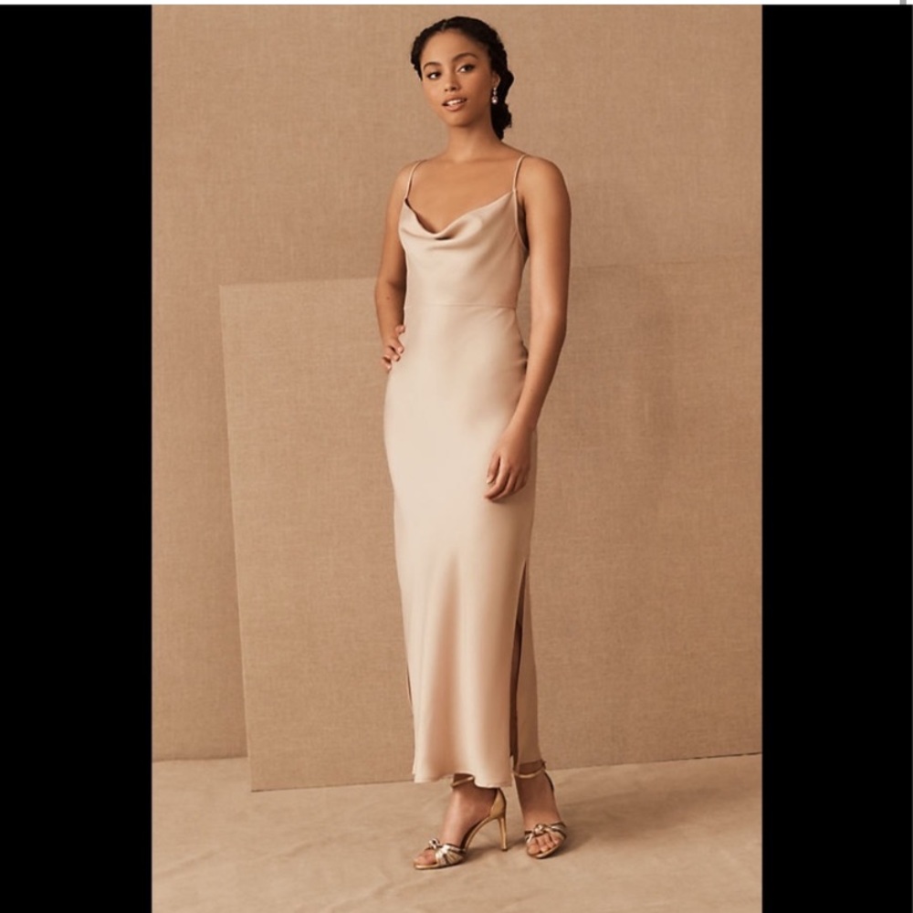 BHLDN Cali Satin Charmeuse Midi Dress in Oyster
